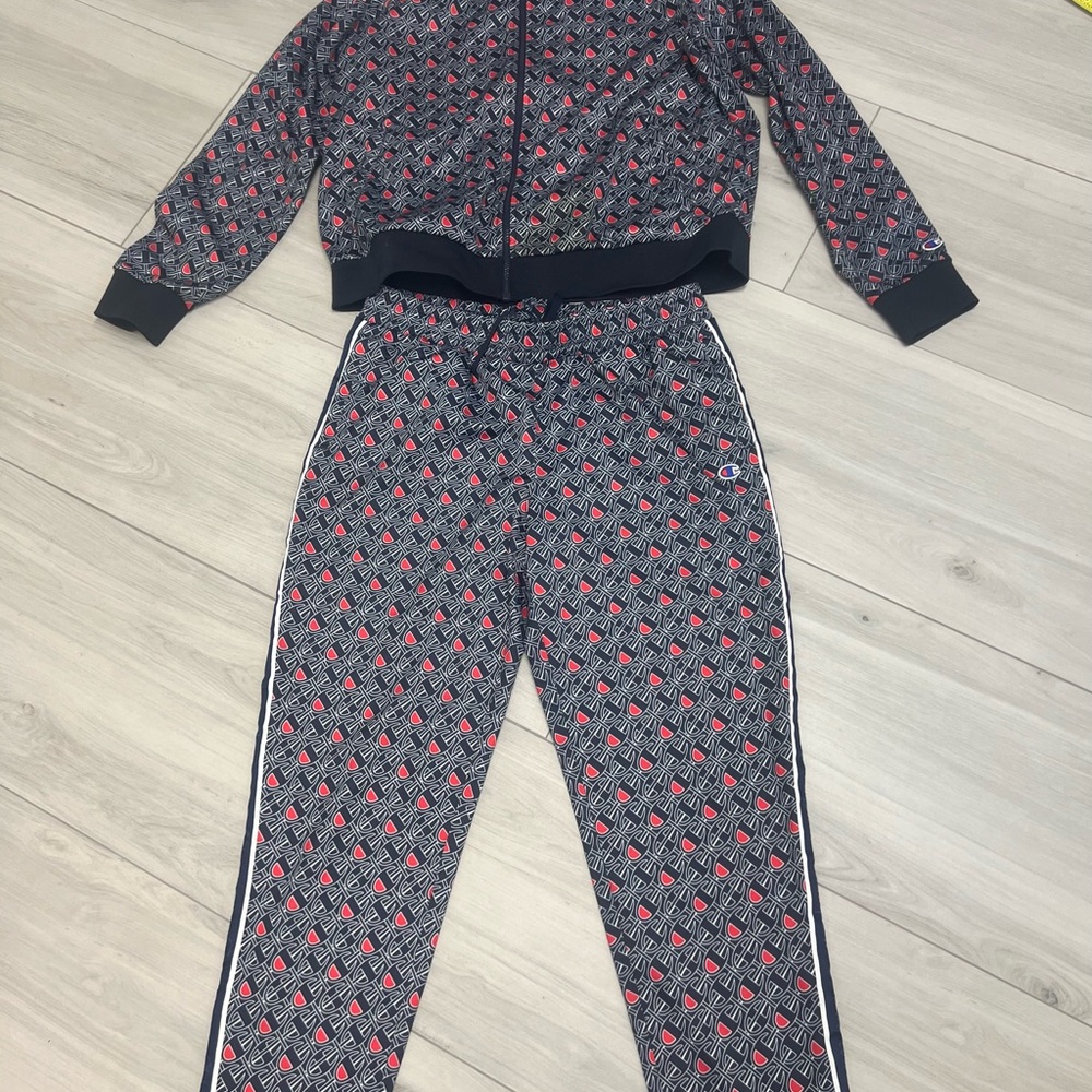 Champion Athleisure Tracksuit Set Navy Monogram‎ Logo Jacket Joggers Streetwear - Picture 2 of 12